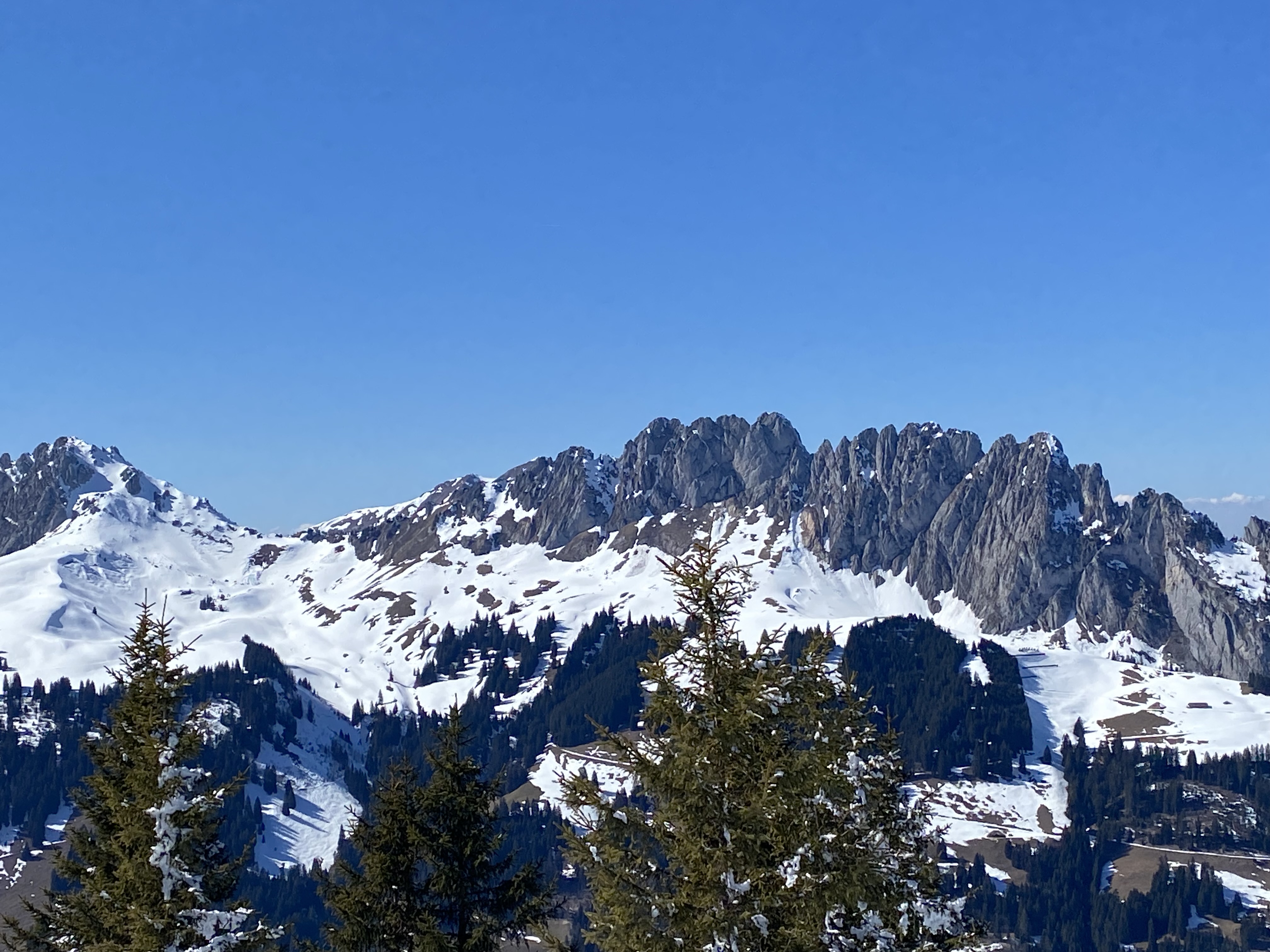 Vue sur la Wandflue et le col du Loup à gauche