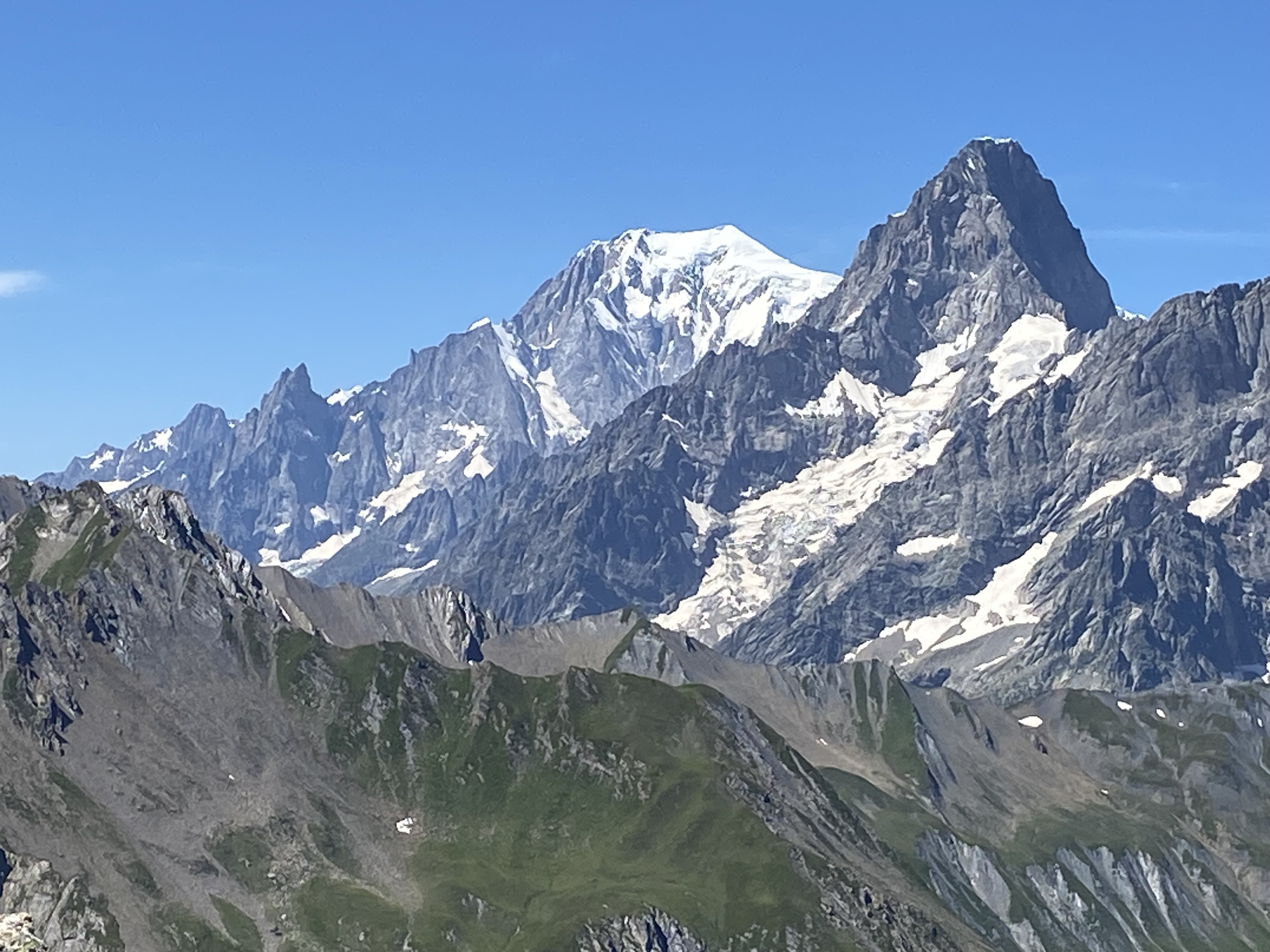Du Col du Bastillon, vue sur le Mont Blanc et les Grandes Jorasses